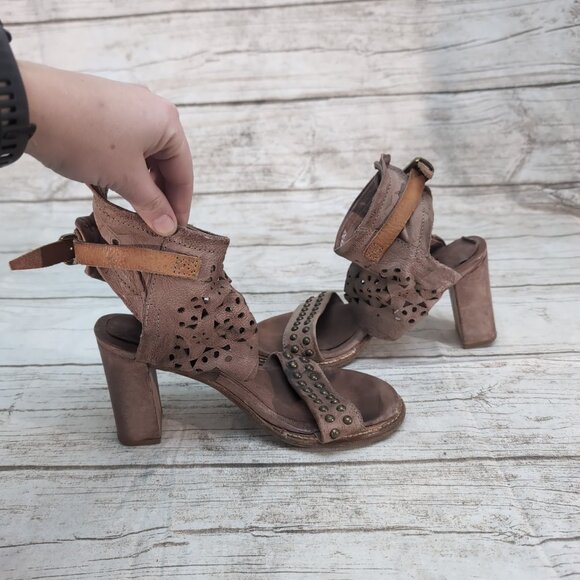 AS98 Rose Color Leather Gladiator Style Block Heel Sandals Women Size 38 - Picture 4 of 8